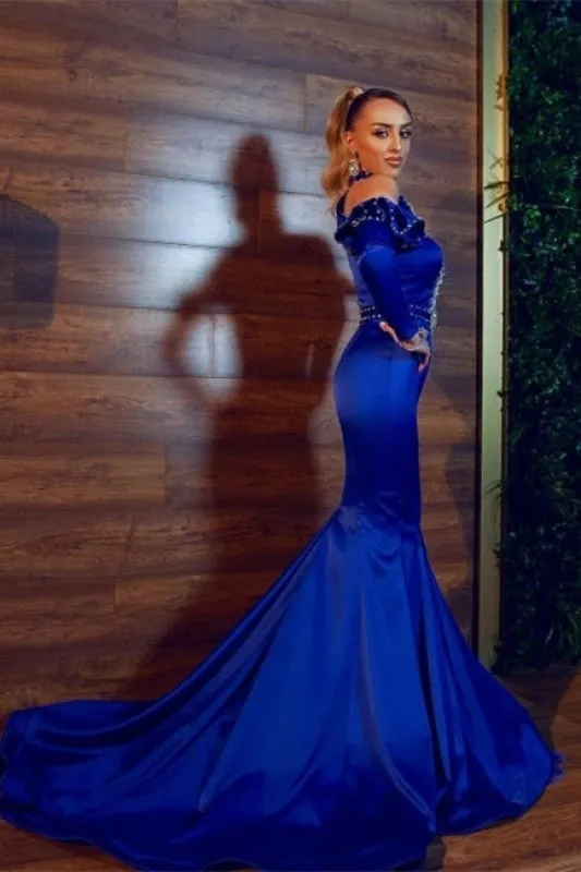 Charming Halter Royal Blue Satin Mermaid Prom Dress Evening Party Dress