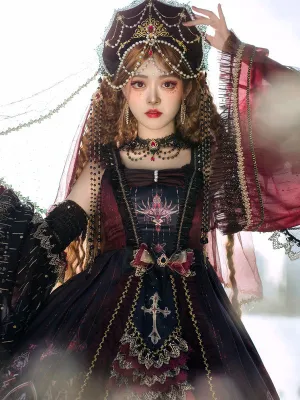 Classic Lolita JSK Dress Burgundy Sleeveless Bows Beaded Lolita Jumper Skirts