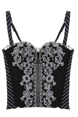 COTTON CLUB FLORAL Embroidered Black Corset