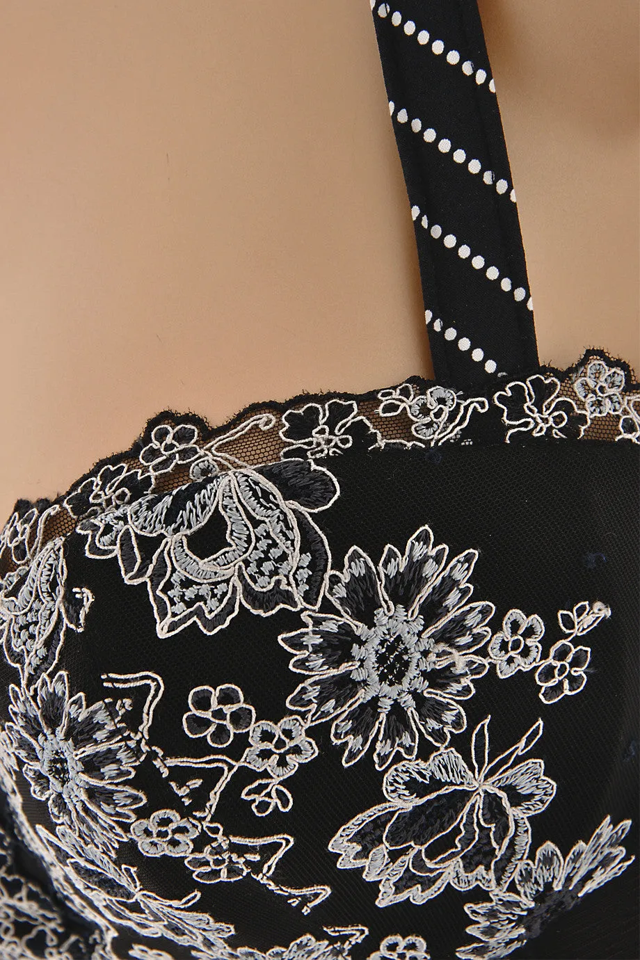 COTTON CLUB FLORAL Embroidered Black Corset