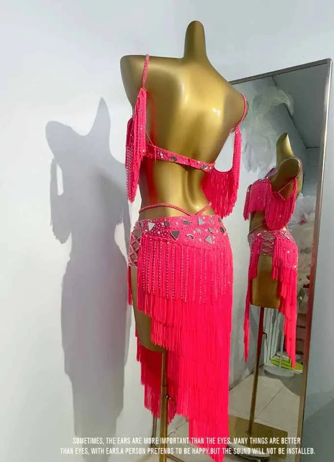 Custom Size Competition Blue Coffee Latin Dance Dresses Fringe Belly Dance Clothing for Women Girls