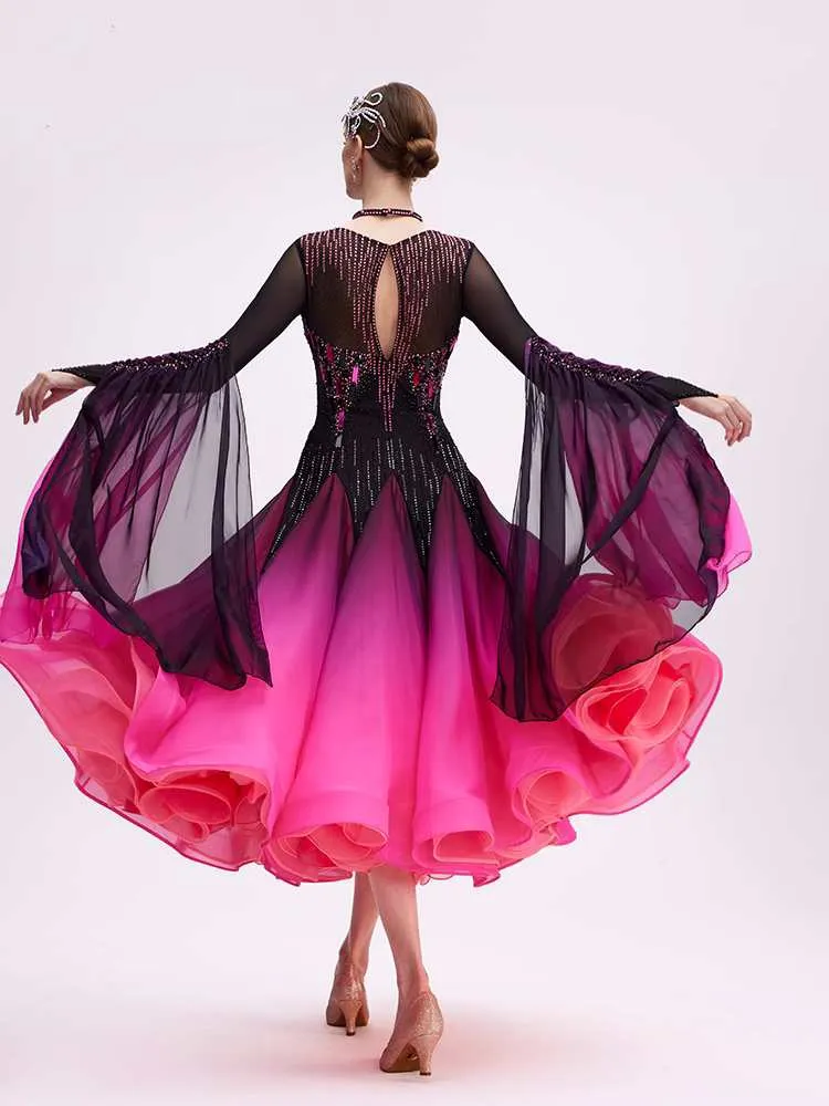 Custom Size Fuchsia Ballroom Dance Dresses for Women Waltz Tango Rhythm National Standard Dance Gown