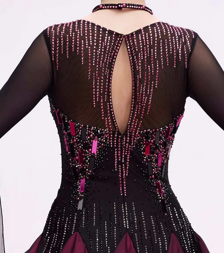 Custom Size Fuchsia Ballroom Dance Dresses for Women Waltz Tango Rhythm National Standard Dance Gown