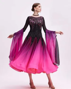 Custom Size Fuchsia Ballroom Dance Dresses for Women Waltz Tango Rhythm National Standard Dance Gown