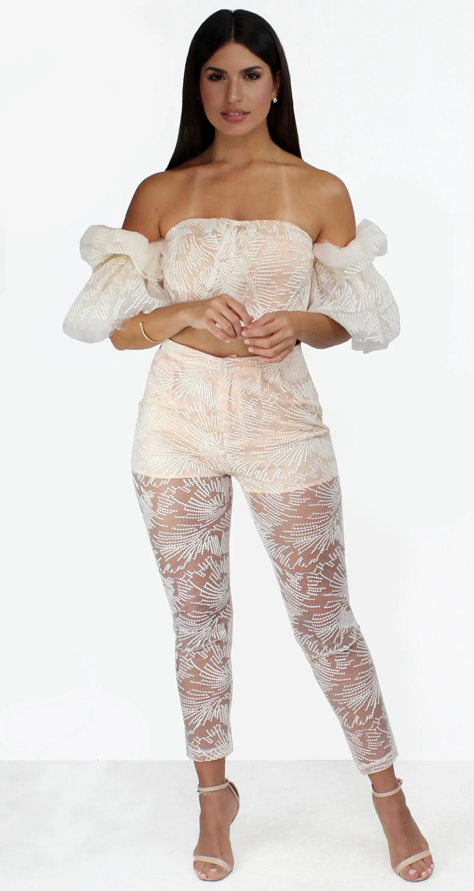 Daydreaming White Lace Ruffle Two-Piece Set
