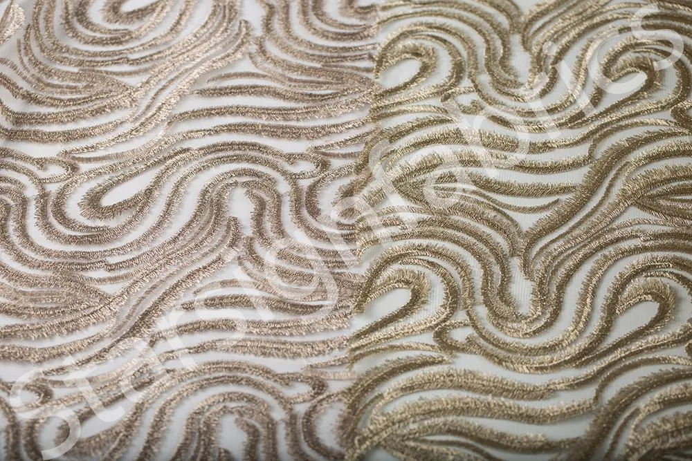 Desert Dune Design Shiny Lurex Thread Embroidered Fabric