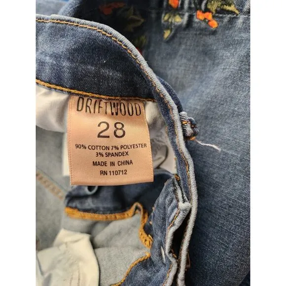 Driftwood Women's Embroidered Dark Wash Skinny Jeans 28