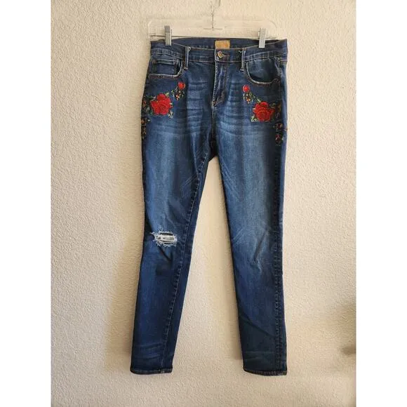 Driftwood Women's Embroidered Dark Wash Skinny Jeans 28
