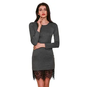 Elegant lace gray bodycon dress Christmas evening party long sleeve winter dress Women casual vestidos de fiesta
