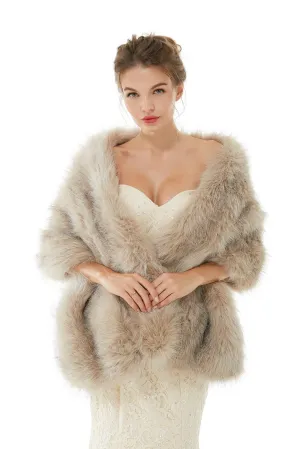 Elegant Light Gray Faux Fur Wedding Shawl Sleeveless Bridal Covers