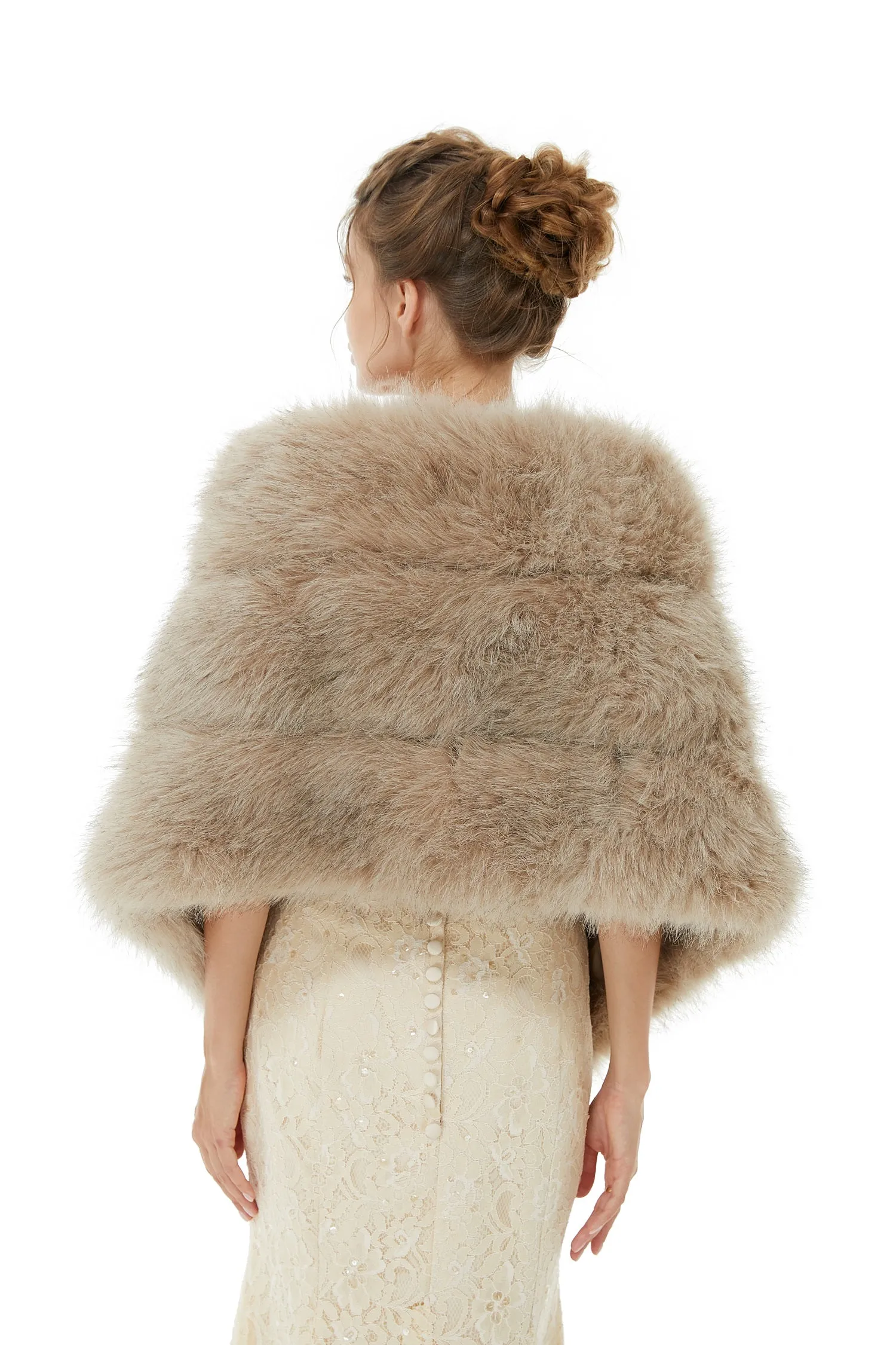 Elegant Light Gray Faux Fur Wedding Shawl Sleeveless Bridal Covers