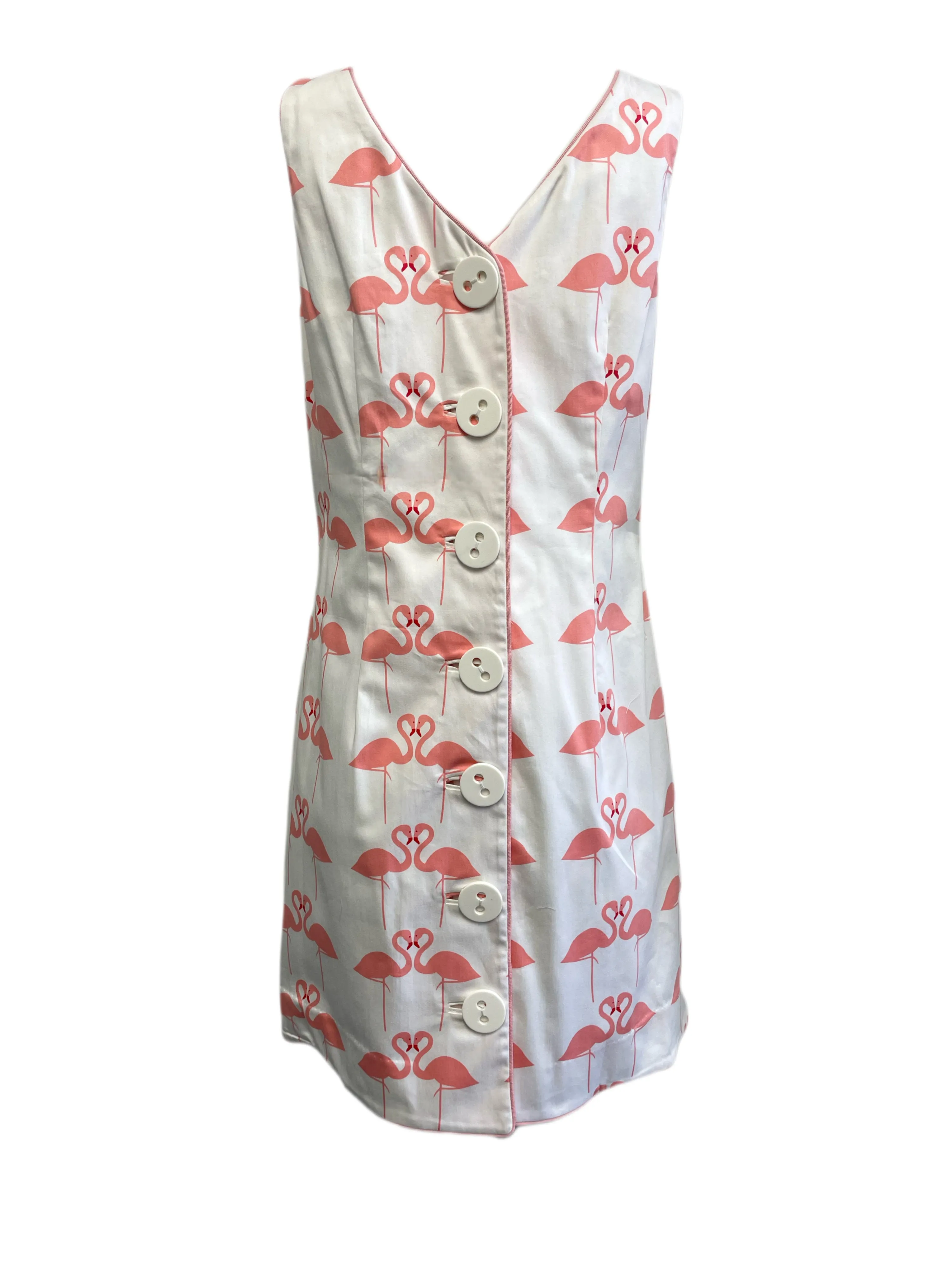 ELIZABETH MCKAY Women's White Flamingo Hearts Dress #5068 10 NWT