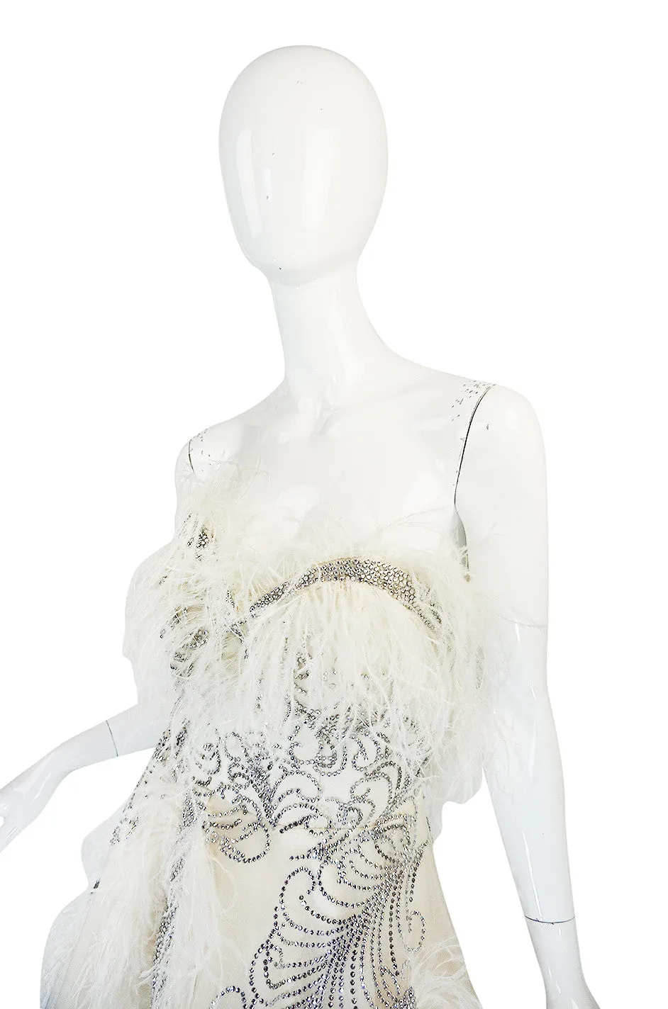 Extraordinary 1960s Feather & Rhinestone Strapless Gown