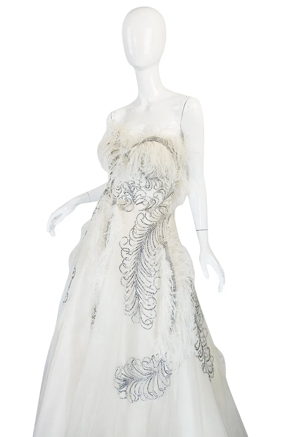 Extraordinary 1960s Feather & Rhinestone Strapless Gown