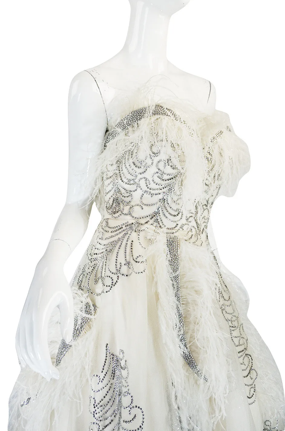 Extraordinary 1960s Feather & Rhinestone Strapless Gown