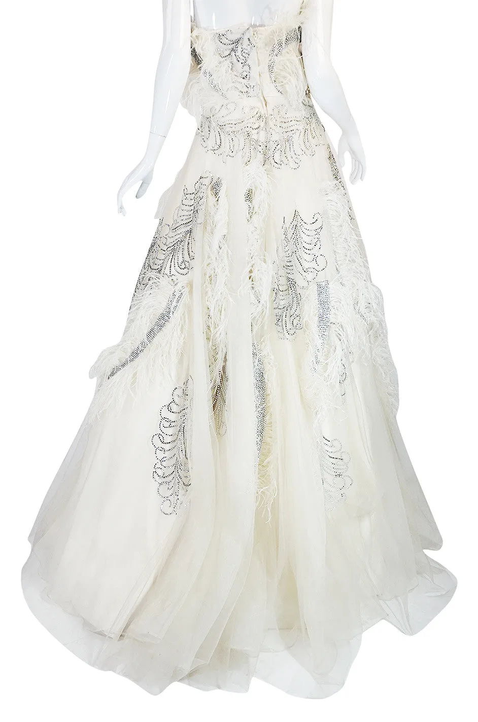 Extraordinary 1960s Feather & Rhinestone Strapless Gown