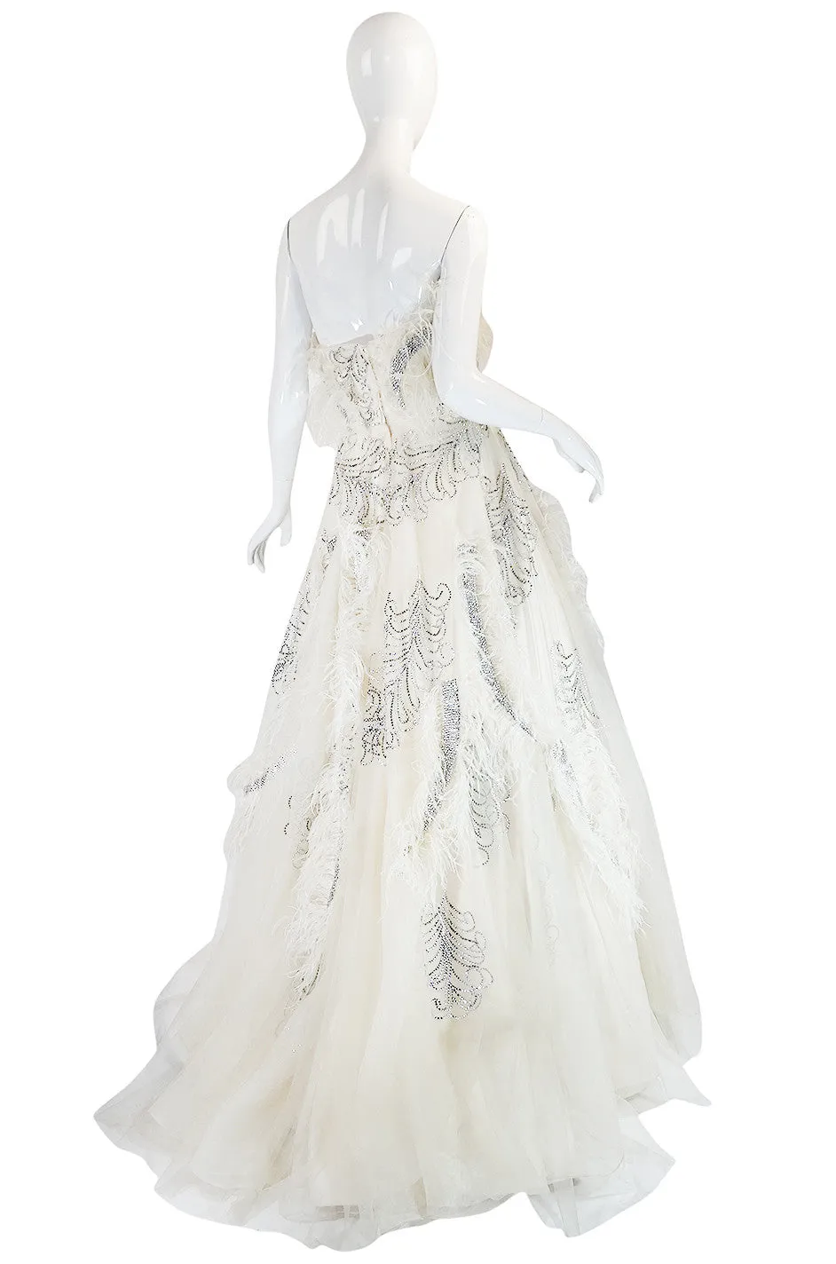 Extraordinary 1960s Feather & Rhinestone Strapless Gown