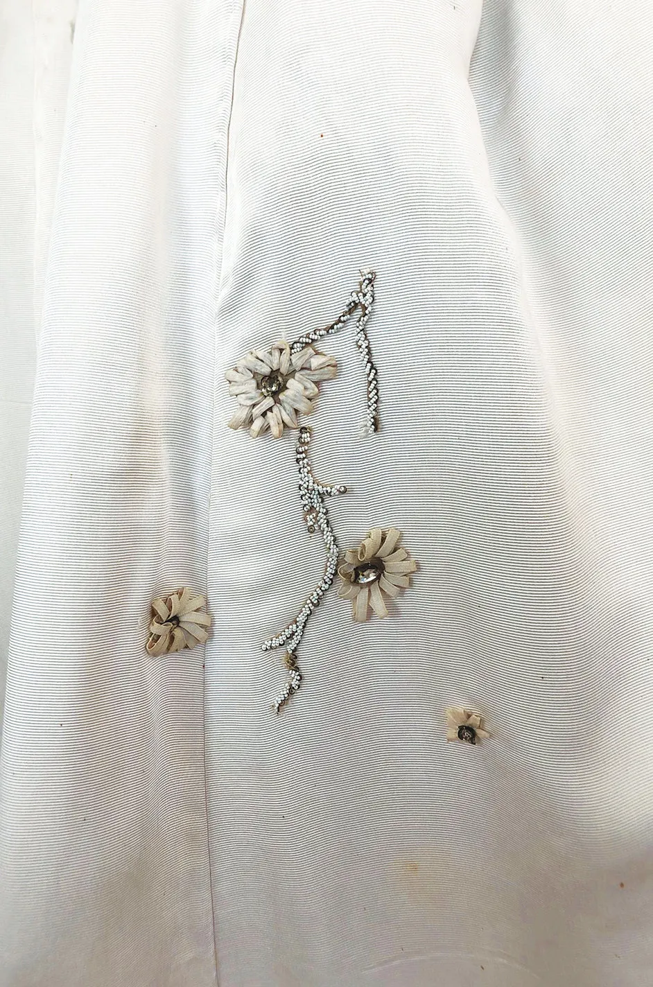 Fall 1952 Christian Dior Haute Couture Ivory Silk Button Dress w Underskirts