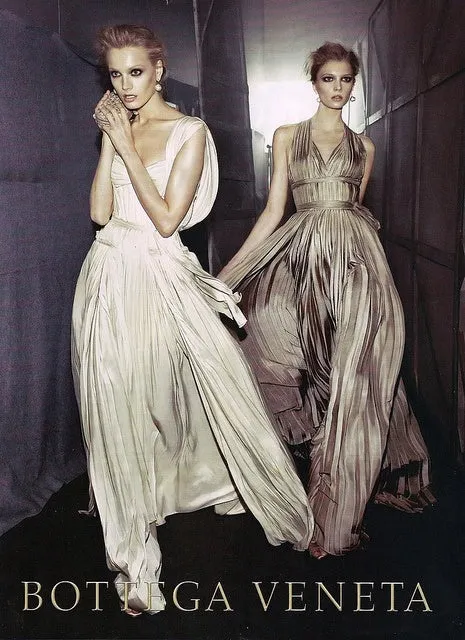 Fall 2009 Bottega Veneta by Tomas Maier Ad Campaign & Runway Muted Copper Silk Pleated Dress