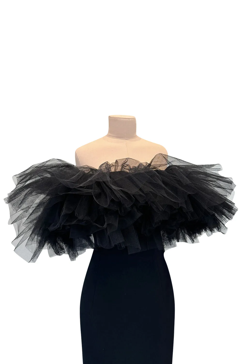 Fall 2020 Alessandra Rich Runway Look 22 in Black Strapless Dress w Tulle Bodice & Hem