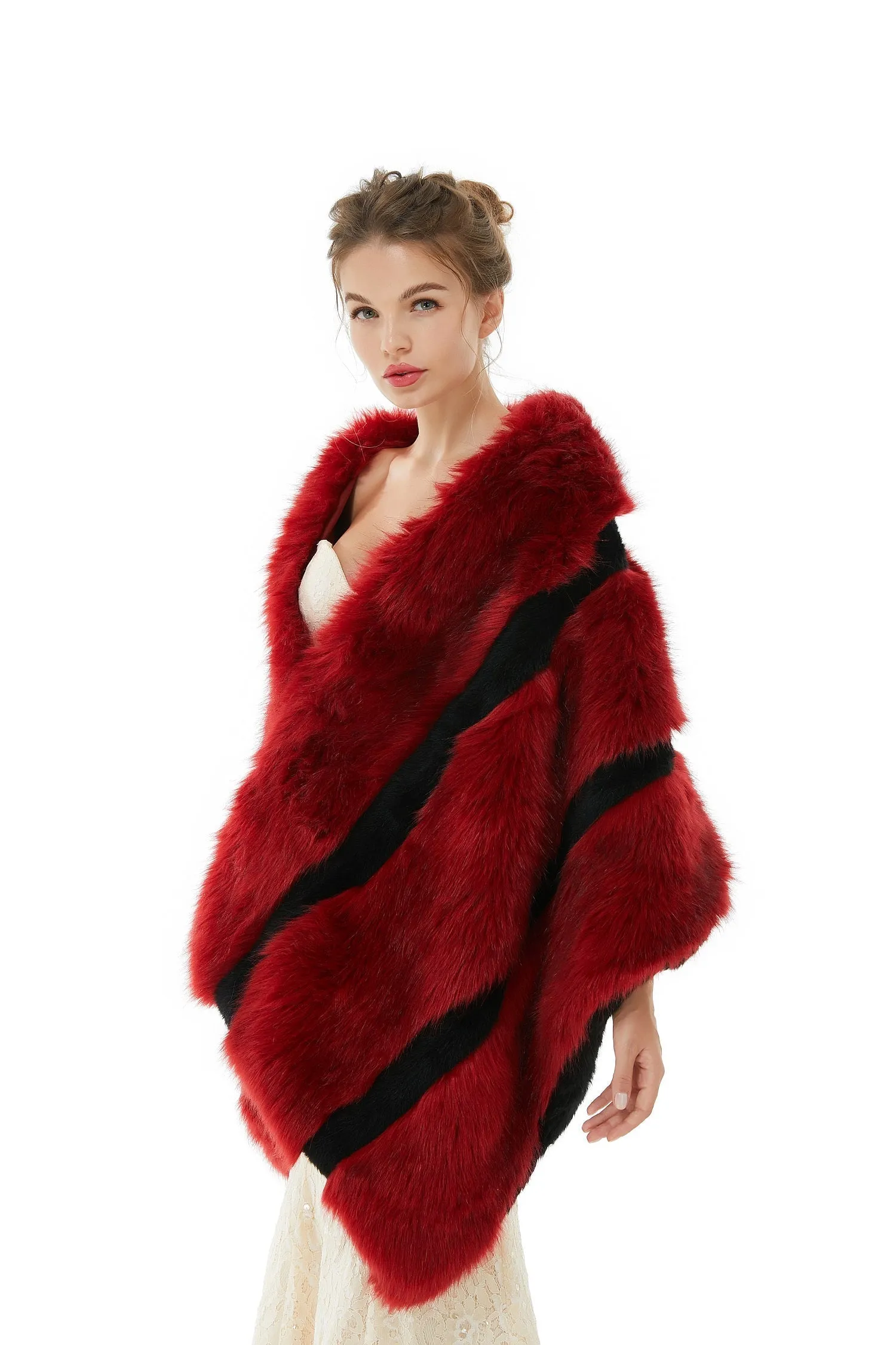 Faux Fur Burgundy Wedding Shawl Fluffy Bridal Wrap Shrug