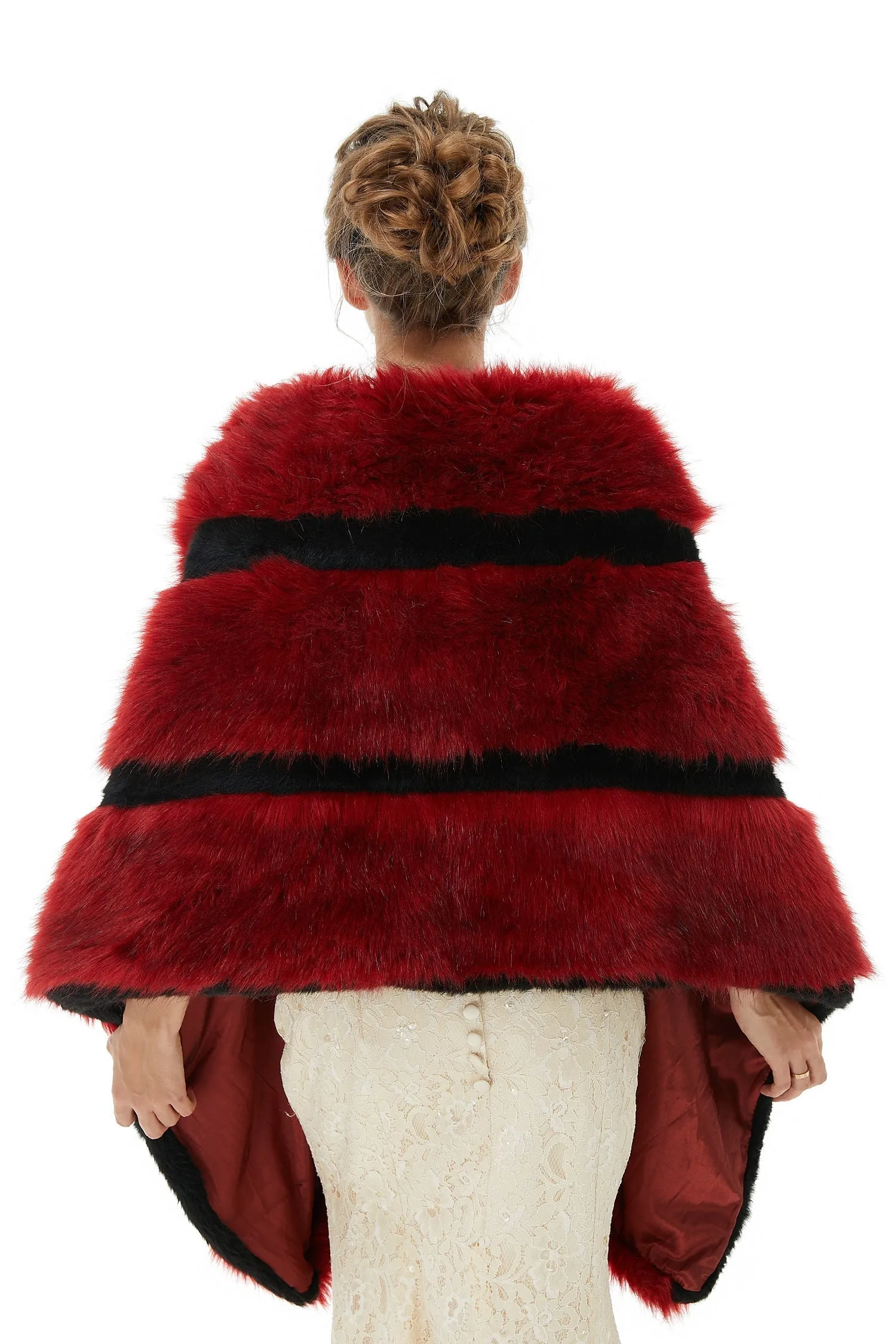Faux Fur Burgundy Wedding Shawl Fluffy Bridal Wrap Shrug