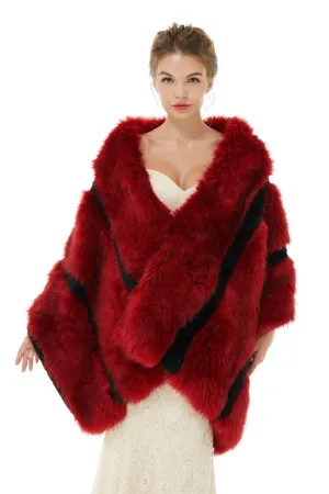 Faux Fur Burgundy Wedding Shawl Fluffy Bridal Wrap Shrug