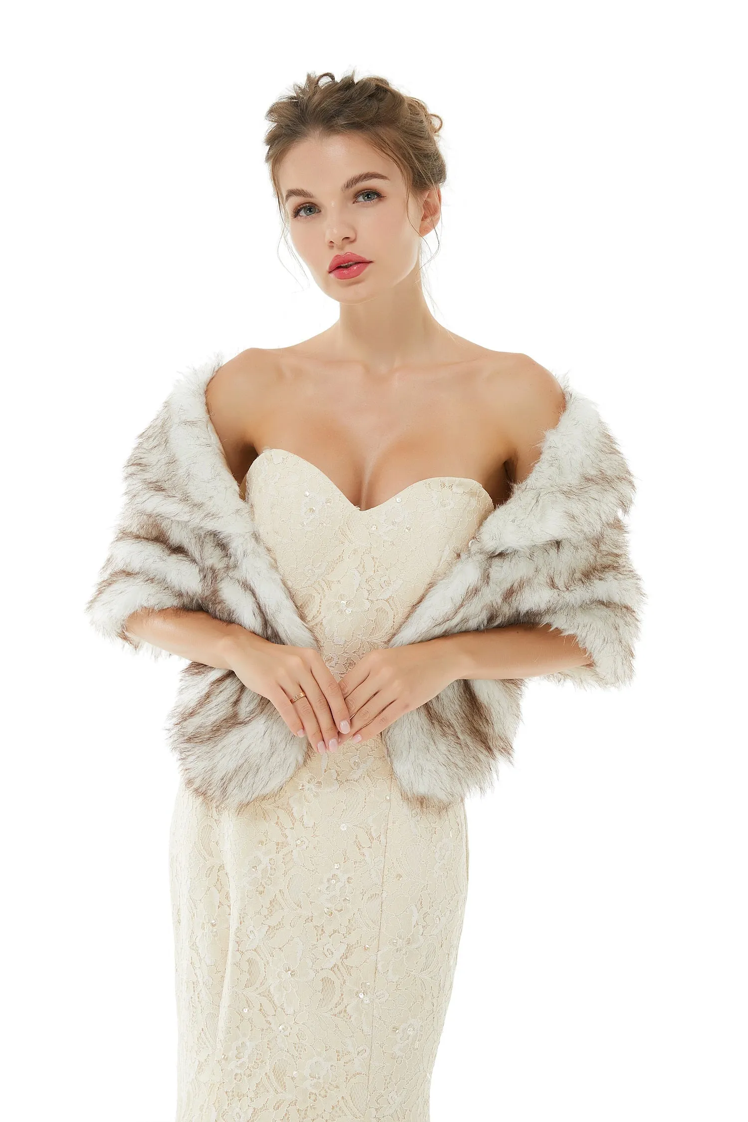 Faux Fur Jacket Women White Wrap Shawl Winter Cover Ups