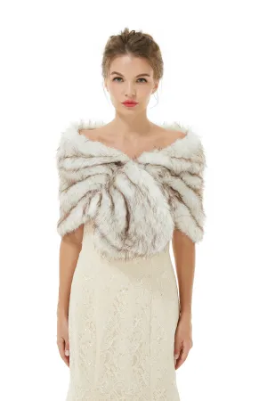 Faux Fur Jacket Women White Wrap Shawl Winter Cover Ups