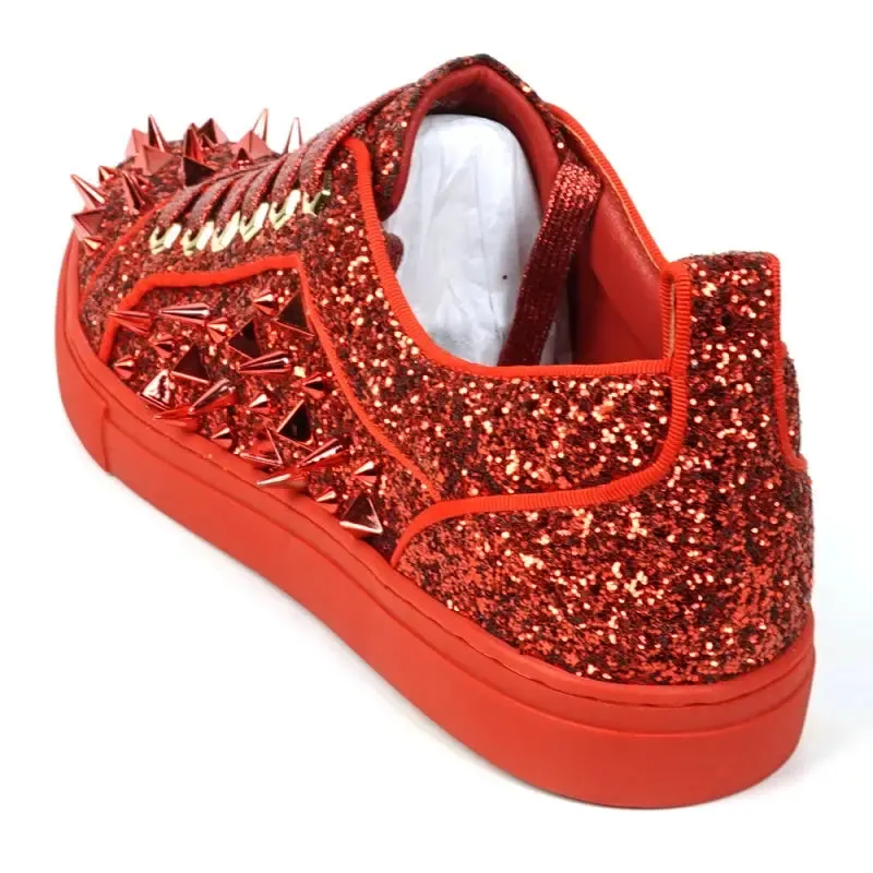 Fiesso FI-2429 Red Glitter Red Spikes Low Cut Encore Sneakers
