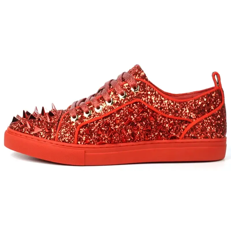 Fiesso FI-2429 Red Glitter Red Spikes Low Cut Encore Sneakers