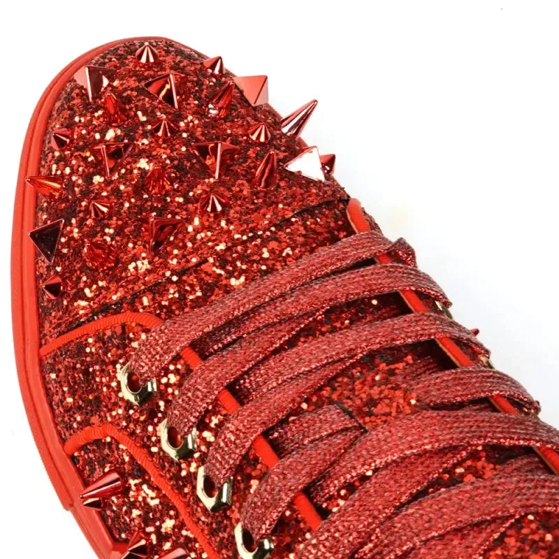 Fiesso FI-2429 Red Glitter Red Spikes Low Cut Encore Sneakers