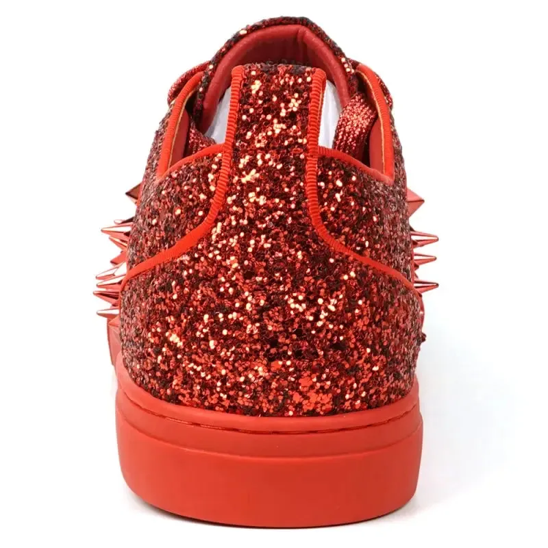 Fiesso FI-2429 Red Glitter Red Spikes Low Cut Encore Sneakers