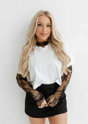 Floral Embroidered Mesh Top - Black