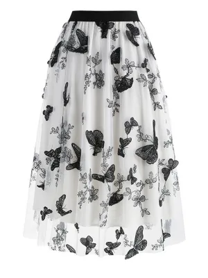 Flying Butterfly Embroidery Layered Tulle Skirts for Lady