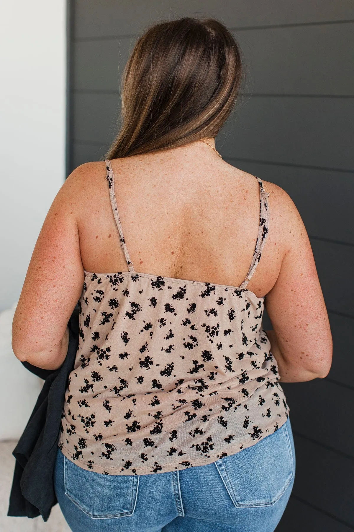 From The Start Floral Tank Top- Tan & Black