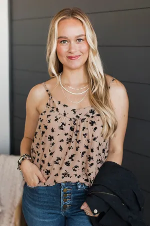 From The Start Floral Tank Top- Tan & Black