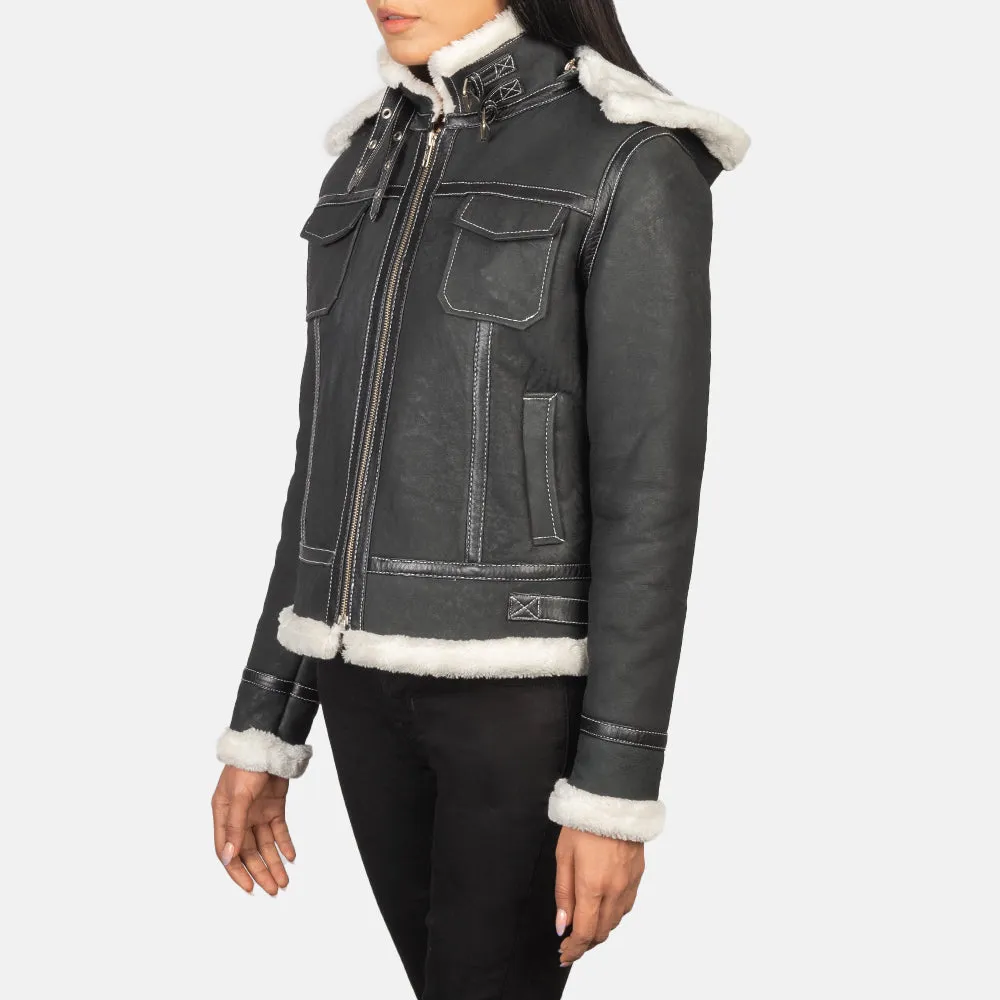 Frosty Hooded Shearling Leather Jacket