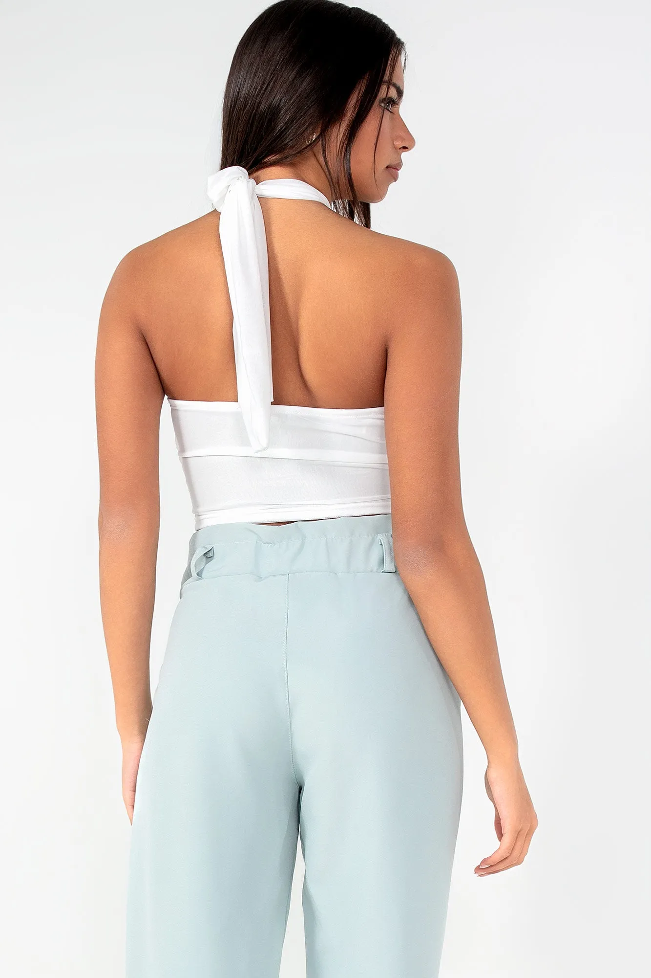 Gianna White Mesh Halter Neck Top