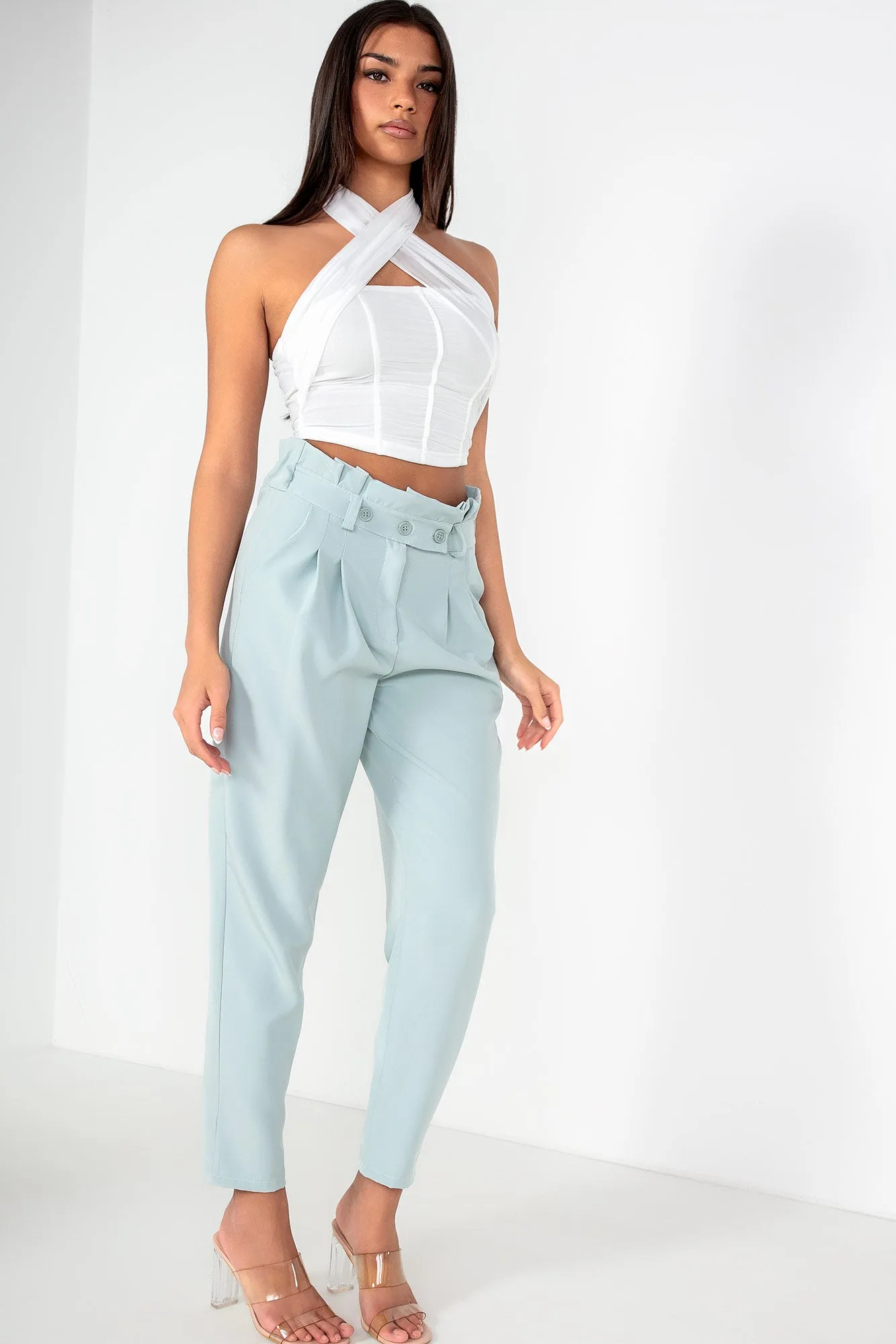 Gianna White Mesh Halter Neck Top