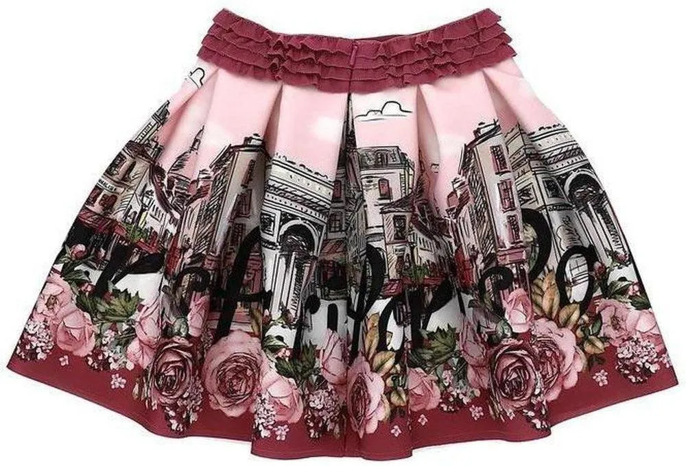 Girls Pink Floral Paris Skirt