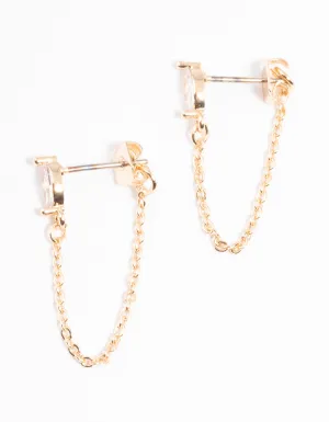 Gold Oval Cubic Zirconia Front & Back Earrings