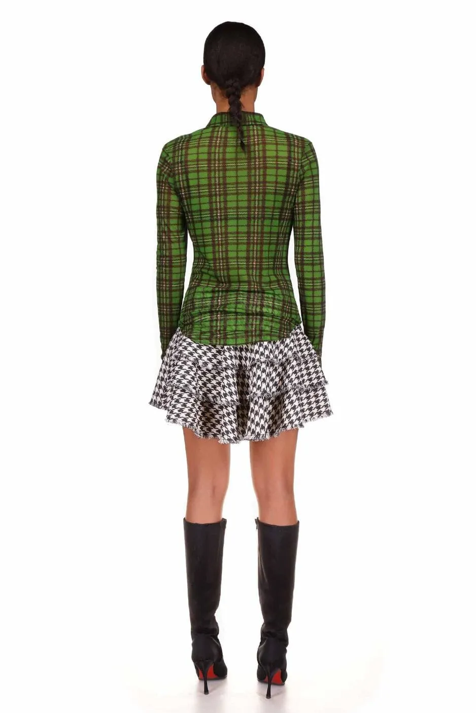 Green Tartan Mesh Button Down