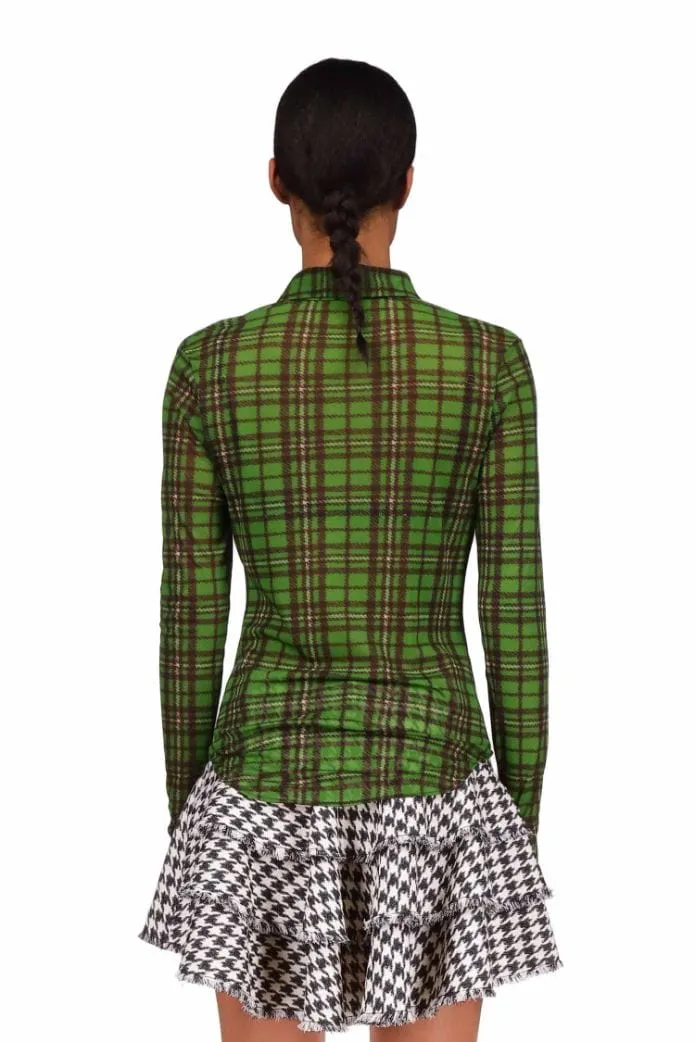 Green Tartan Mesh Button Down