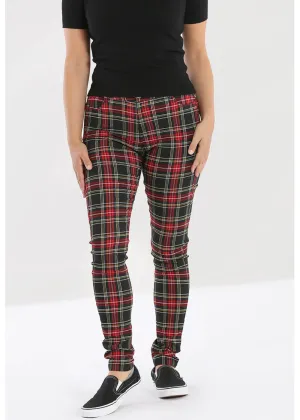 Hell Bunny Clash Tartan Skinny Pants Red