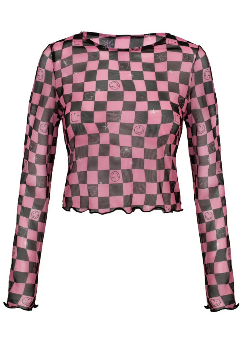 Hell Bunny x Smiley Distortion Mesh Top Black Pink