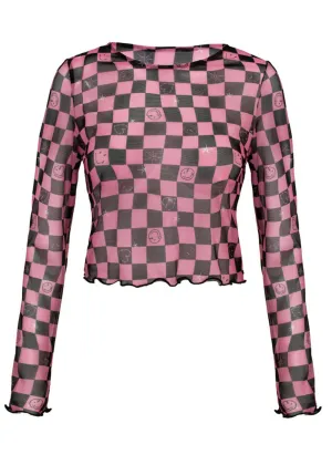 Hell Bunny x Smiley Distortion Mesh Top Black Pink