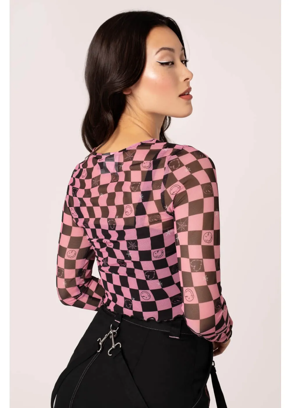 Hell Bunny x Smiley Distortion Mesh Top Black Pink
