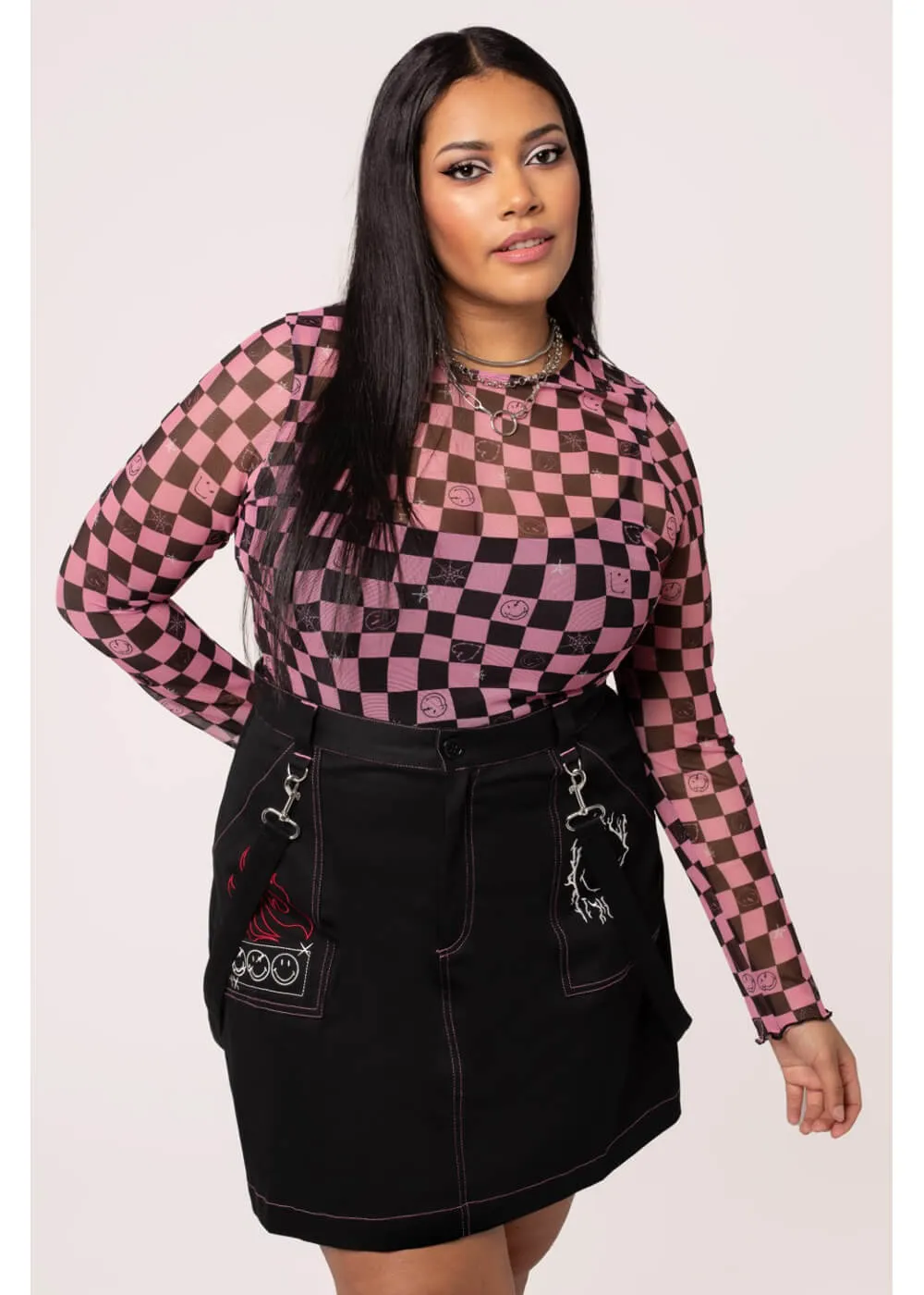 Hell Bunny x Smiley Distortion Mesh Top Black Pink
