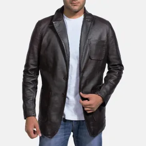 Heritage Wine Black Leather Blazer